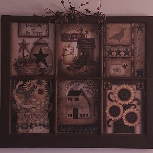 Farmhouse window frame primitive folk art collage